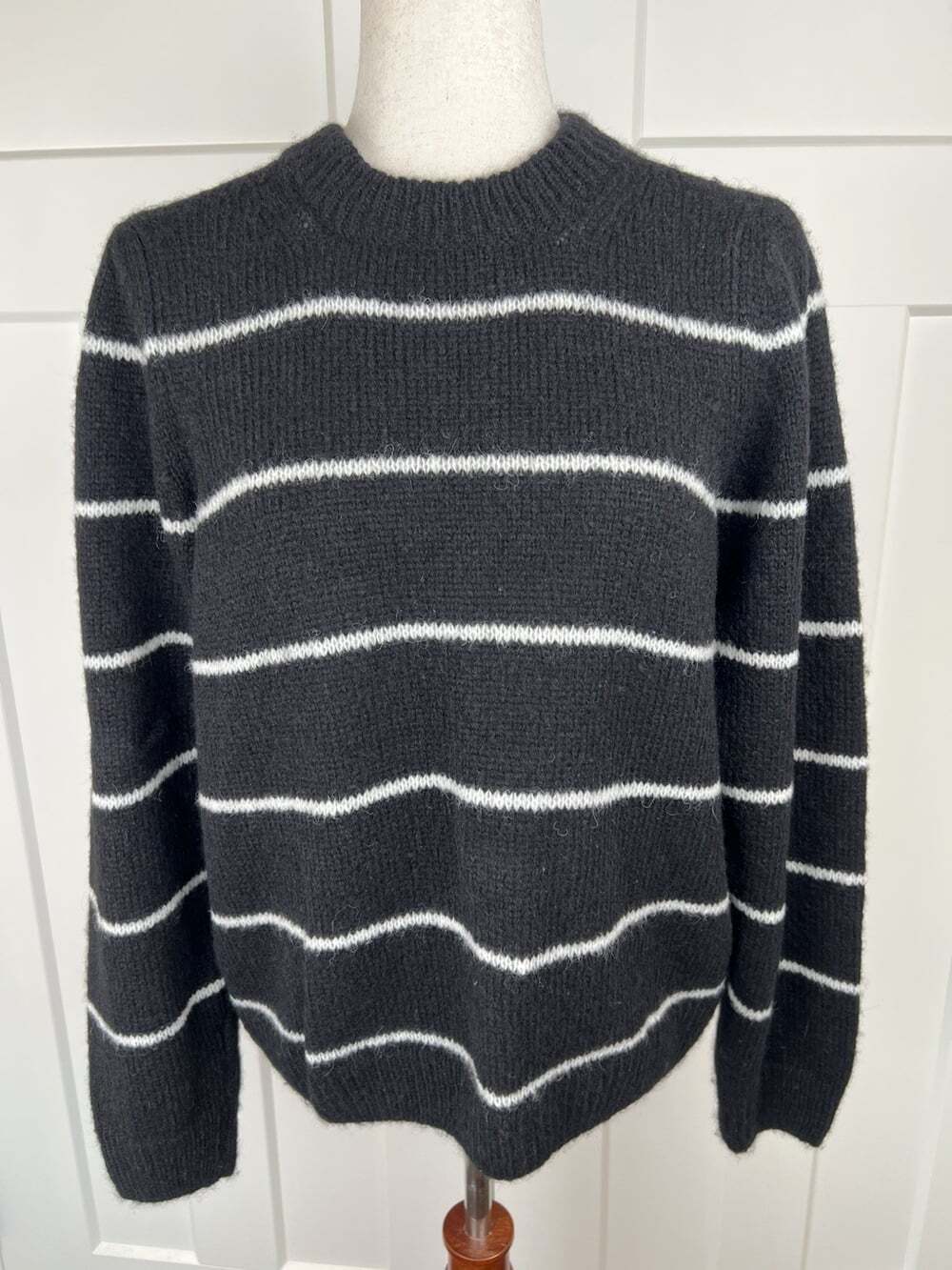 Nation LTD Baby Alpaca Merino Wool Sweater M Black Cream Stripe Made Peru